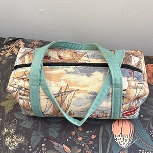 Nautical Print Canvas Bag with Teal Straps
